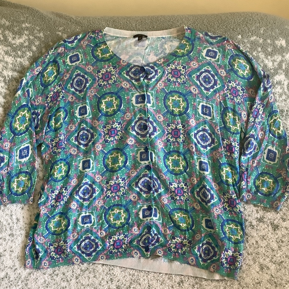 Talbots Bold Colorful Designer Cardigan Sweater Plus Sized 3X Resale